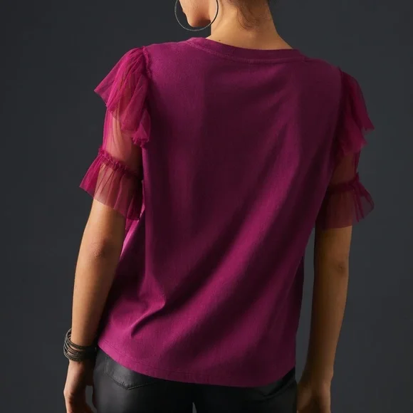 Anthropologie Pilcro Tulle Mesh Tee in Raspberry - Picture 11 of 12